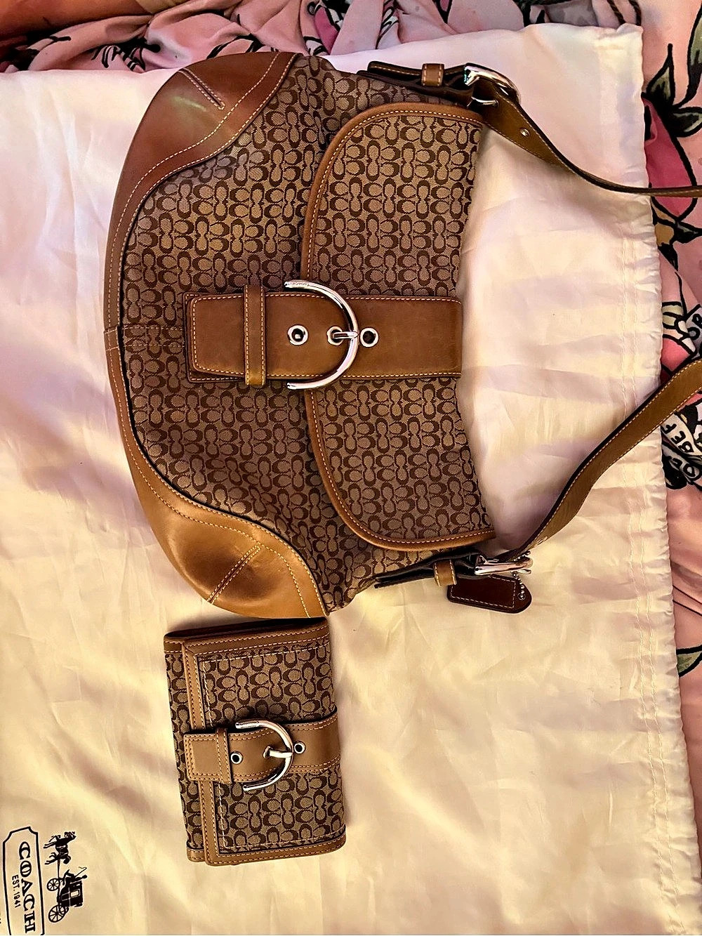 Coach Soho Signature Buckle Flap Shoulder Bag and matching wallet
